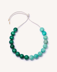 Bowery Downtown necklace including Malachite and Amazonite semi precious spheres