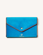 blue velvet pineider travel pouch case on white background