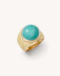 Carolina Bucci Downtown Ring, semi-precious stone (amazonite), Florentine Finish 18k yellow gold, top view, white background