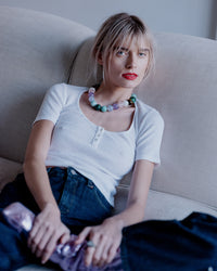 Nolita downtown necklace styled on model's neck