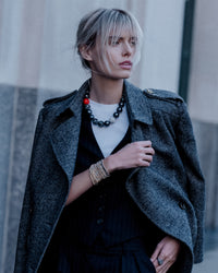 Tribeca downtown necklace styled with trench coat