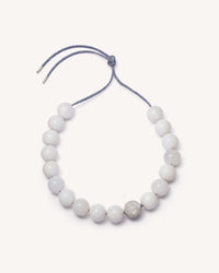 Flatiron Downtown Necklace including white agate semi precious spheres, and 18k white gold florentine finish sphere