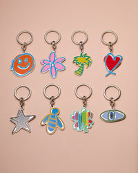 18k White gold Lucky Keychain collection with Love, Health, Happiness, Travel, Protection, Friendship, SuperLucky and Sprezzatura