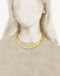 18k yellow gold EveryDay necklace with Patinato segments on model, Florentine Finish frosted gold, illustration