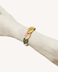 18k Gold EveryDay Bracelet with Patinato segments, multicoloured precious stones pavé, Worn on model wrist