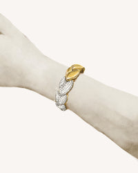 18k Yellow Gold EveryDay bracelet with Patinato segments, White Diamond pavé segments, worn on model's wrist