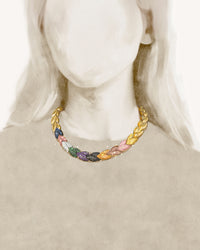18k Gold EveryDay necklace with Patinato segments illustration, multicoloured precious stones pavé, on white background