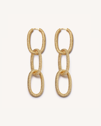 18k yellow florentine frosted finish gold 1885 grande links earrings on white background