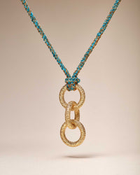 18k yellow florentine frosted finish gold three round links with sprezzatura lucky necklace