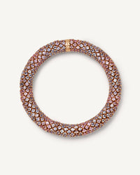 18k pink gold twister luxe pinks bracelet with encased in pavé precious stones including pink, lilac and light blue sapphires set in 18k pink gold on white background