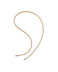 chocolate lurex tie cord with 18k black gold tips on white background